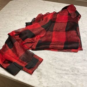 Sheer red plaid long button up
